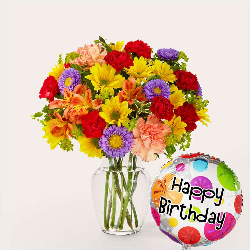 Kaleidoscope Bouquet with Birthday Balloon – Gladrich Florist Shoppe, Punta Gorda FL