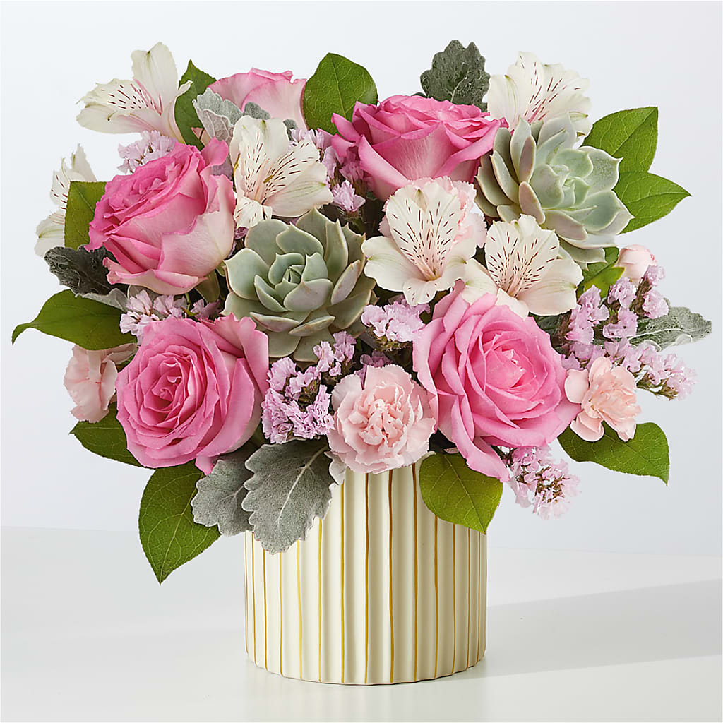 Dusty Rose Bouquet with Ivory Vase – Gladrich Florist Shoppe, Punta Gorda FL