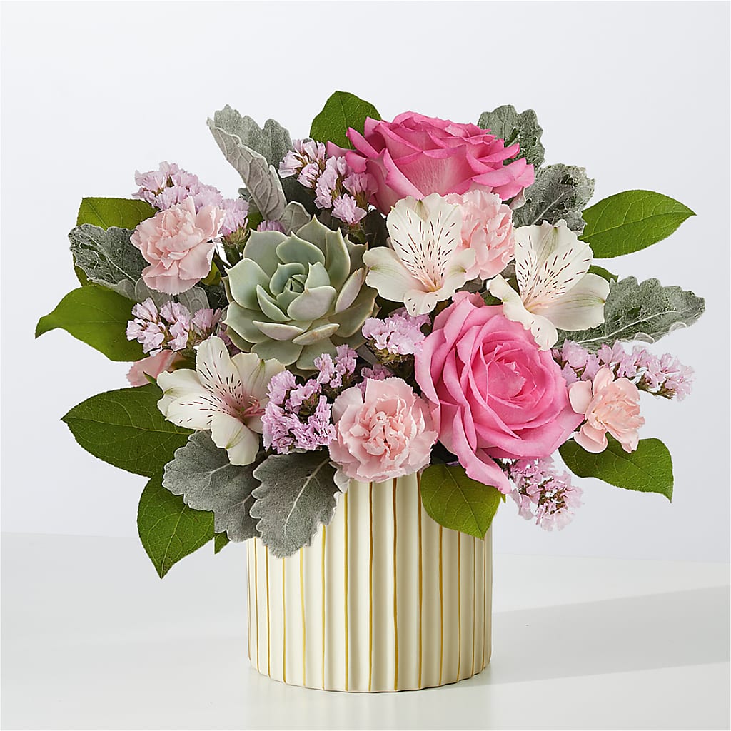 Dusty Rose Bouquet with Ivory Vase – Gladrich Florist Shoppe, Punta Gorda FL
