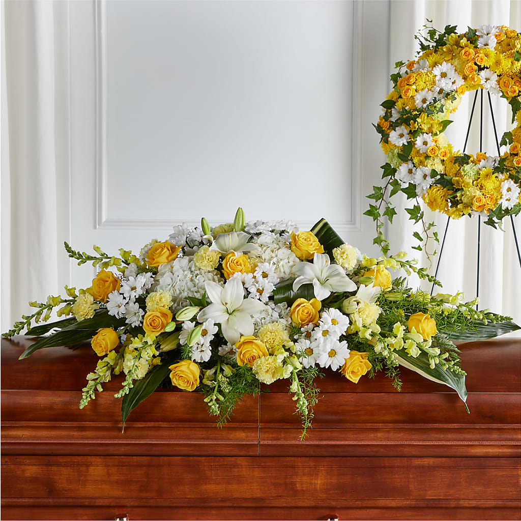 Golden Harmony Casket Spray – Gladrich Florist Shoppe, Punta Gorda FL