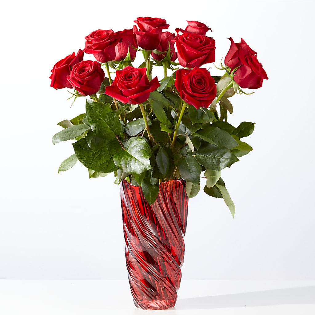 Classic Love Red Rose Bouquet with Luxe Swirl Vase – Gladrich Florist Shoppe, Punta Gorda FL